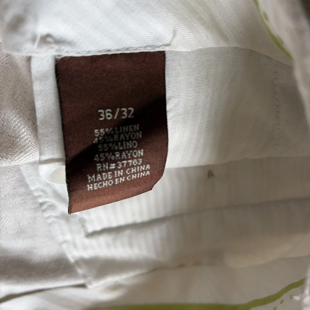 Cubavera Mens Linen Blend Beige Pants Size‎ 36/32 (36x30) Pleated Front Zip Fly